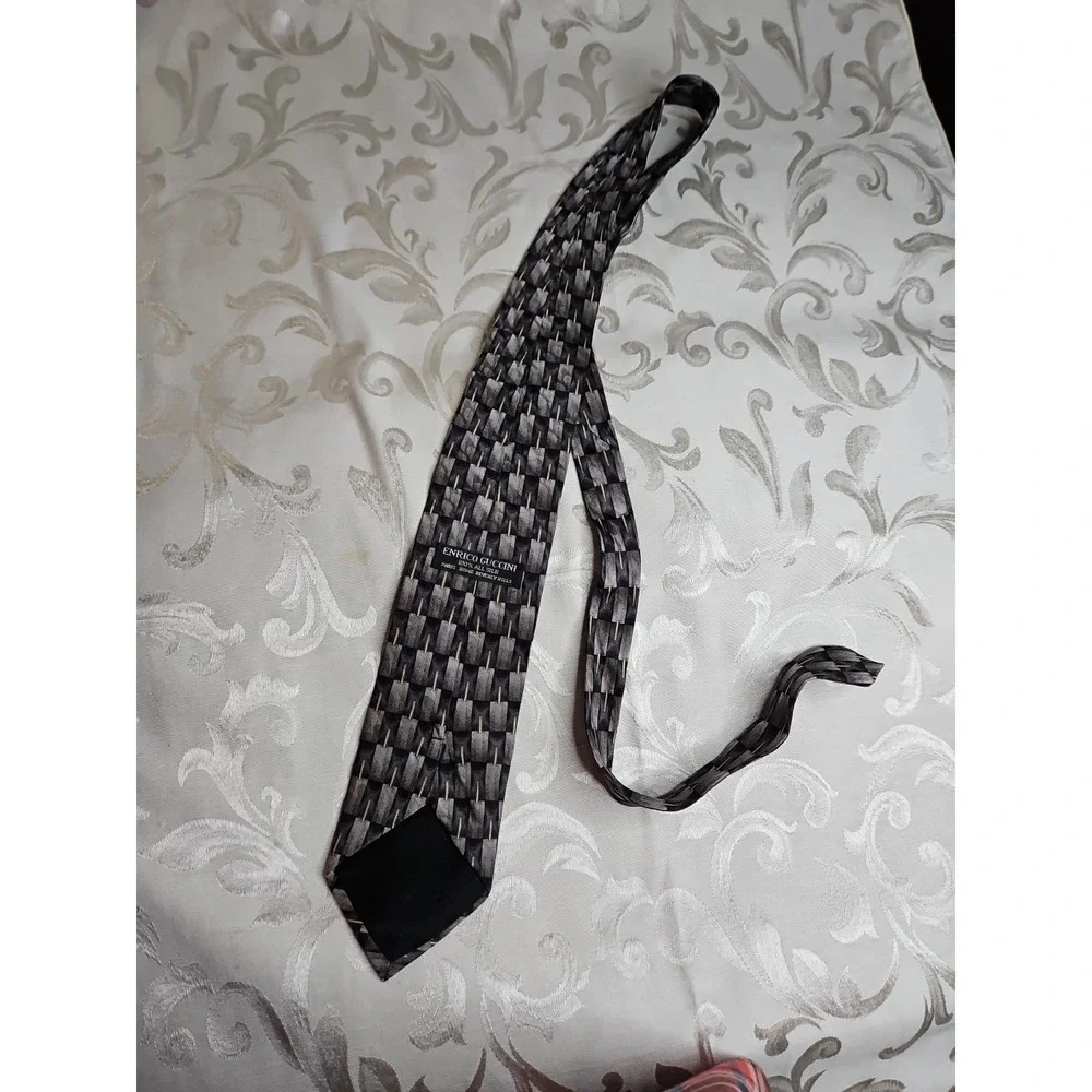 ENRICO GUCCINI 100% Silk Tie‎ Blue/Gray Abstract Classic Paris/Rome